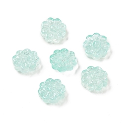 Aigue-marine Pulvériser perles de verre transparentes peintes, tournesol, aigue-marine, 14x14.5x6.5mm, Trou: 1.2mm