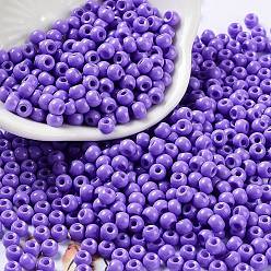 Púrpura Media Hornear bolas de semillas de vidrio de pintura, rondo, púrpura medio, 4x3 mm, agujero: 1.2 mm, sobre 7650 unidades / libra