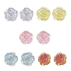 Mixed Color Resin Rose Stud Earrings, 304 Stainless Steel Jewelry, Mixed Color, 20x16mm