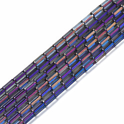 Purple Plated Electroplate Glass Beads Strands, Full Plated, Column, Purple Plated, 4.5~5x2.5mm, Hole: 0.8mm, about 75pcs/Strand, 14.17 inch(36cm)