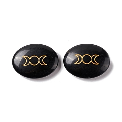 Obsidian Natural Obsidian Healing Massage Palm Stones, Pocket Worry Stone, for Anxiety Stress Relief Therapy, Oval with Triple Moon, 33x43x11~12mm