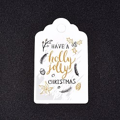White Paper Gift Tags, Hange Tags, For Arts and Crafts, For Christmas, with Word Holly & Jolly, White, 50x30x0.3mm, Hole: 5mm