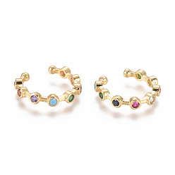 Colorful Golden Plated Brass Micro Pave Cubic Zirconia Cuff Earrings, Long-Lasting Plated, Colorful, 17x16x3mm