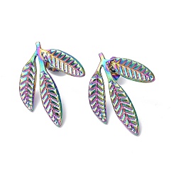 Rainbow Color Placage ionique (ip) 304 boucles d'oreilles en acier inoxydable pour femmes, couleur arc en ciel, 23x18mm, pin: 0.7 mm