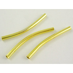 Golden Brass Tube Beads, Curved, Golden Color, about 2mm in diameter, 30mm long, hole: 1.5mm