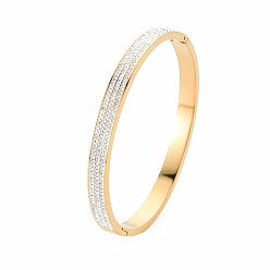 Golden Crystal Rhinestone Triple Line Bangle, Stainless Steel Hinged Bangle with Polymer Clay for Women, Golden, Inner Diameter: 2x2-1/4 inch(5x5.8cm)