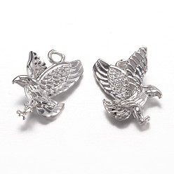 Real Platinum Plated Long-Lasting Plated Brass Charms, Eagle, Cadmium Free & Nickel Free & Lead Free, Real Platinum Plated, 15x11x5mm, Hole: 1.5mm