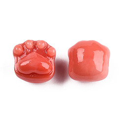 Naranja Rojo Perlas de resina opacos, imitación de jade, garra de gato, rojo naranja, 14x15x13 mm, agujero: 1.8 mm
