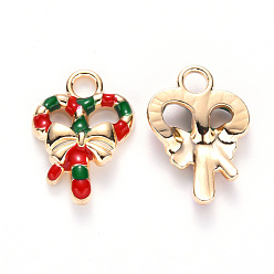 Red Alloy Enamel Pendants, for Christmas, Heart with Bowknot, Light Gold, Red, 18x13x3mm, Hole: 2.5mm