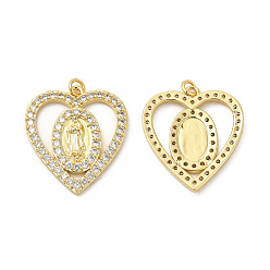 Doré  Micro cuivres ouvrent pendentifs zircone cubique, avec anneau de saut, coeur avec religion vierge marie charme, or, 30.5x27.5x3mm, Trou: 3.3mm