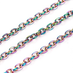 Rainbow Color Ионное покрытие (ip) 304 кабельные цепи из нержавеющей стали, пайки, с катушкой, Плоско-овальные, Радуга цветов, 2x2x1 мм, около 32.8 футов (10 м) / рулон