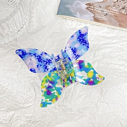 Blue Butterfly Cellulose Acetate Large Claw Hair Clips, for Women Girl Thick Hair, Blue, 75x100mm