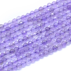 Améthyste Chapelets de perles naturelles améthyste, facette, ronde, 2.5~3mm, Trou: 0.6mm, Environ 145 pcs/chapelet, 14.96 pouce (38 cm)