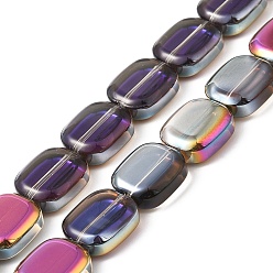 Разноцветный Прозрачные гальванические стеклянные бусины, с половиным покрытием цвета радуги, прямоугольные, красочный, 12x10x4.5 мм, отверстие : 1 мм, около 55 шт / нитка, 25.98'' (66 см)