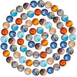 Mixed Color SUNNYCLUE Glass Cabochons, Half Round/Dome, Planet Print Pattern, Mixed Color, 10x4mm, 10colors, 10pcs/color, 100pcs/box