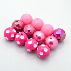 Rose Foncé Perles rondes acryliques bubblegum chunky, perle d'imitation & ab couleur et le style opaque, rose foncé, 20mm, trou: 2.5 mm, 4 pcs / ensemble 
