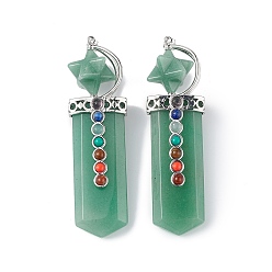 Green Aventurine Chakra Themed Natural Green Aventurine Big Pendants, Faceted Sword Charms, with Rack Plating Platinum Plated Brass Findings, Cadmium Free & Lead Free, 85~86x24x18.5~20.5mm, Hole: 8x5mm