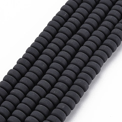 Negro Hechos a mano de los granos de la arcilla del polímero hebras, para suministros de manualidades de joyería diy, plano y redondo, negro, 6~7x3 mm, agujero: 1.5 mm, sobre 113~116 unidades / cadena, 15.55 pulgada ~ 16.14 pulgada (39.5~41 cm)