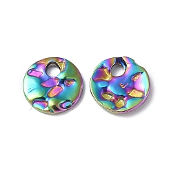 Rainbow Color Ion Plating(IP) 304 Stainless Steel Charms, Textured, Flat Round Charm, Rainbow Color, 6x1mm, Hole: 1.2mm