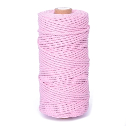 Pearl Pink 100M Round Cotton Braided Cord, for DIY Handmade Tassel Embroidery Craft, Pearl Pink, 3mm, about 109.36 Yards(100m)/Roll