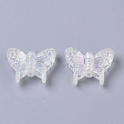 Floral White Transparent Acrylic Beads, AB Color Plating, Butterfly, Floral White, 12.5x15x4.5mm, Hole: 1.2mm