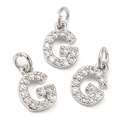 Real Platinum Plated Brass Micro Pave Grade AAA Cubic Zirconia Charms, Letter G, Cadmium Free & Nickel Free & Lead Free, Real Platinum Plated, 9x6x1.5mm, Hole: 2mm
