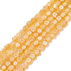 Orange Main millefiori perles de verre brins, fleur, orange, 3.7~5.6x2.6mm, Trou: 1mm, Environ 88~110 pcs/chapelet, 15.75'' (40 cm)