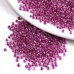 Violeta Rojo Medio 6/0 perlas de cristal de la semilla, transparente interior colores lustre, agujero redondo, rondo, rojo violeta medio, 6/0, 4~5x2.5~4.5 mm, agujero: 1.2 mm, sobre 4500 unidades / bolsa