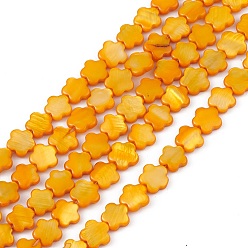 Naranja Hebras de cuentas teñidas de concha natural de agua dulce, flor, naranja, 8x8.5x3 mm, agujero: 0.6 mm, sobre 49 unidades / cadena, 15.35'' (39 cm)