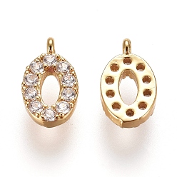 Number Brass Micro Pave Clear Cubic Zirconia Charms, Number, Golden, Num.0, 9.5~10x4~6.5x2mm, Hole: 0.8mm