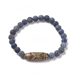 Weathered Agate Natural Weathered Agate Beads Stretch Bracelets, with Natural Agate Tibetan Style dZi Beads, 2-3/8 inch(6cm)
