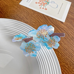 Deep Sky Blue Flower Cellulose Acetate Large Claw Hair Clips, for Women Girl Thick Hair, Deep Sky Blue, 40x83mm