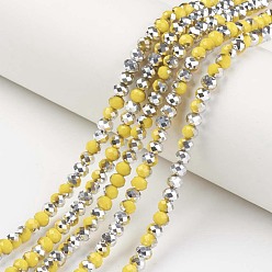 Gold Electroplate Opaque Glass Beads Strands, Half Silver Plated, Faceted, Rondelle, Gold, 6x5mm, Hole: 1mm, about 92~94pcs/strand, 17~17.5 inch(42.5~43.75cm)