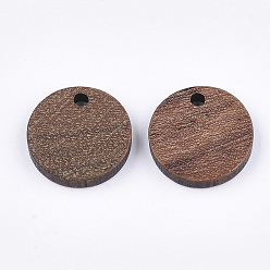 Brun Saddle Pendentifs en bois de noyer, plat rond, selle marron, 14x2.5~3mm, Trou: 1.8mm