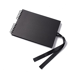 Black Cardboard DIY Scrapbooking Photo Album Memory Book, Black paper Handmade Pasted Photo Album, with Ribbon, Black, 29.8x21.1cm, 40 sheets/book