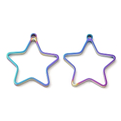 Rainbow Color 304 pendentifs étoiles à lunette arrière ouverte en acier inoxydable, pour diy uv résine, une résine époxy, Bijoux à fleurs pressées, couleur arc en ciel, 32x30x3mm, Trou: 2.2mm, diamètre intérieur: 23x28 mm