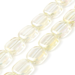 Champagne Yellow Transparent Electroplate Glass Bead Strands, Rainbow Plated, Rectangle, Champagne Yellow, 12x10x4.5mm, Hole: 1mm, about 55pcs/strand, 25.98''(66cm)