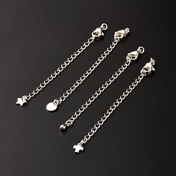 Silver 304 Stainless Steel Chain Extender, with Charms, Curb Chains & Lobster Claw Clasps, Silver, 82mm