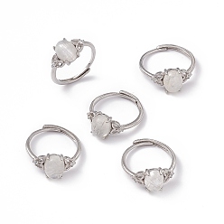 Labradorite Oval Natural Labradorite Adjustable Rings, Platinum Tone Brass Finger Rings for Women, 1~5.5mm, Inner Diameter: 17mm