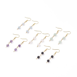 Mixed Stone Natural Stone Round Beaded Dangle Earrings, 304 Stainless Steel Jewelry for Women, Golden, 49mm, Pin: 0.6mm