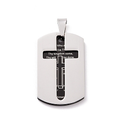 Gunmetal & Stainless Steel Color 304 Stainless Steel Manual Polishing Pendants, Oval with Cross & Word, Gunmetal & Stainless Steel Color, 38x24x3mm, Hole: 5x8mm