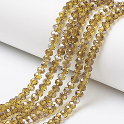 Goldenrod Electroplate Transparent Glass Beads Strands, Half Gray Plated, Faceted, Rondelle, Goldenrod, 4x3mm, Hole: 0.4mm, about 123~127pcs/strand, 16.5~16.9 inch(42~43cm)