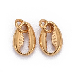 Golden 304 Stainless Steel Charms, with Jump Ring, Cowrie Shell, Golden, 11.5x7.7x3mm, Hole: 3.5mm