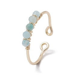 Amazonite Copper Wire Wrapped Natural Amazonite Open Ring, Cuff Finger Ring for Women, US Size 9(18.9mm), 1~3mm
