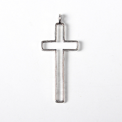 Antique Silver Tibetan Style Alloy Hollow Cross Pendants, Lead Free and Cadmium Free, Antique Silver, 39x16x1.5mm, Hole: 1mm