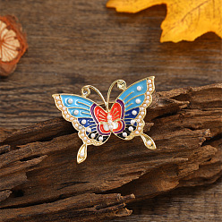 Coloré Épingles rétro en émail papillon, broche en alliage et imitation de perles de style ethnique pour femme, colorées, 40x26mm