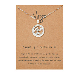 Virgo Alloy Constellation Pendant Necklaces, Platinum, Virgo, 17.13 inch(43.5cm)