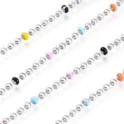 Stainless Steel Color 304 Stainless Steel Ball Chains, with Enamel and Spool, Colorful, Stainless Steel Color,Beads: 2.5mm and 3mm, about 32.8 Feet(10m)/roll