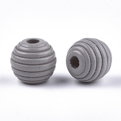 Light Grey Painted Natural Wood Beehive Beads, Round, Light Grey, 12x11mm, Hole: 3mm