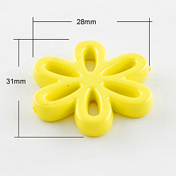 Yellow Opaque Acrylic Beads, Flower, Yellow, 31x28x4.5mm, Hole: 1.5mm, about 239pcs/500g